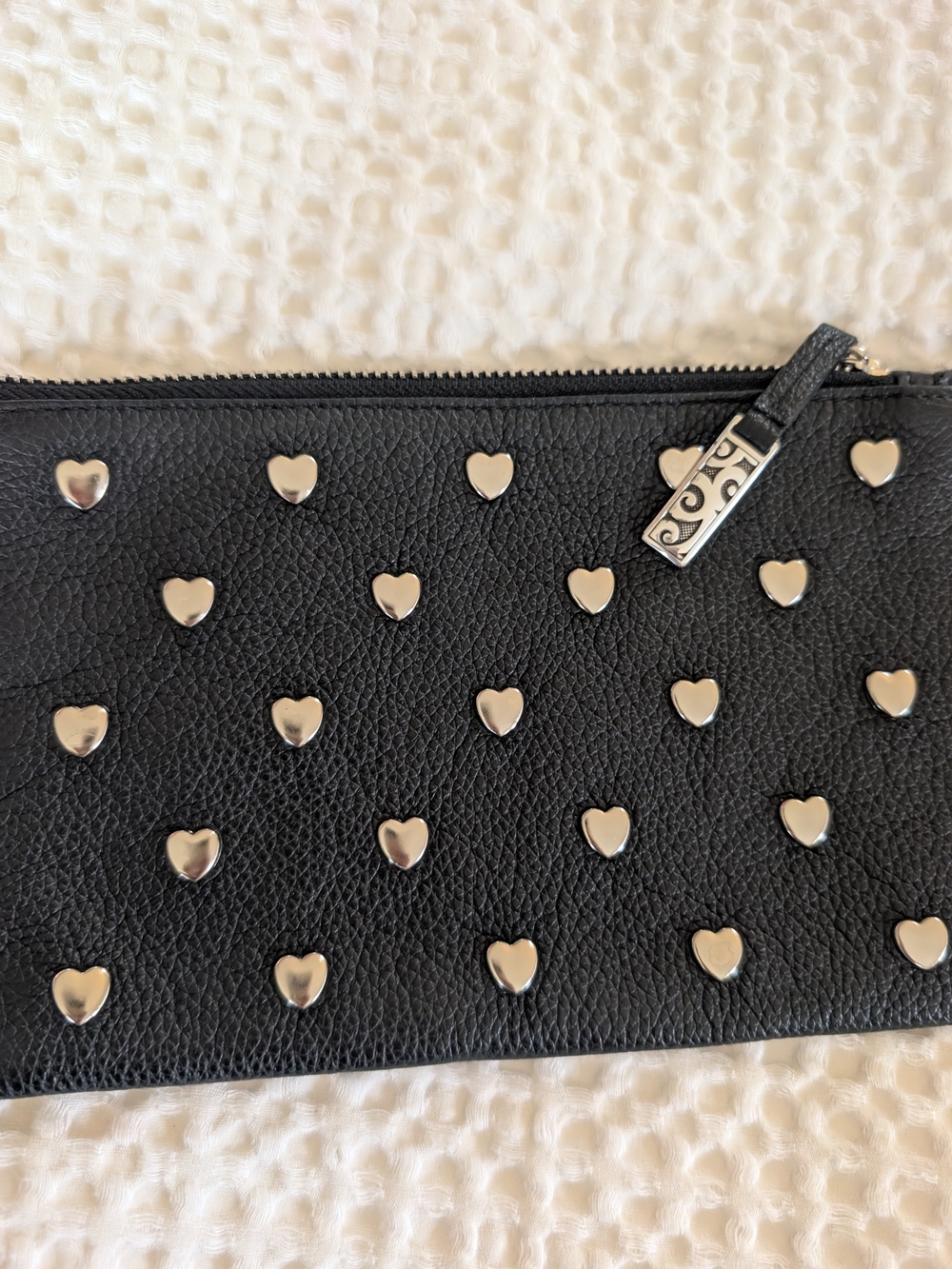 Brighton Black Heart-Studded Leather Wristlet